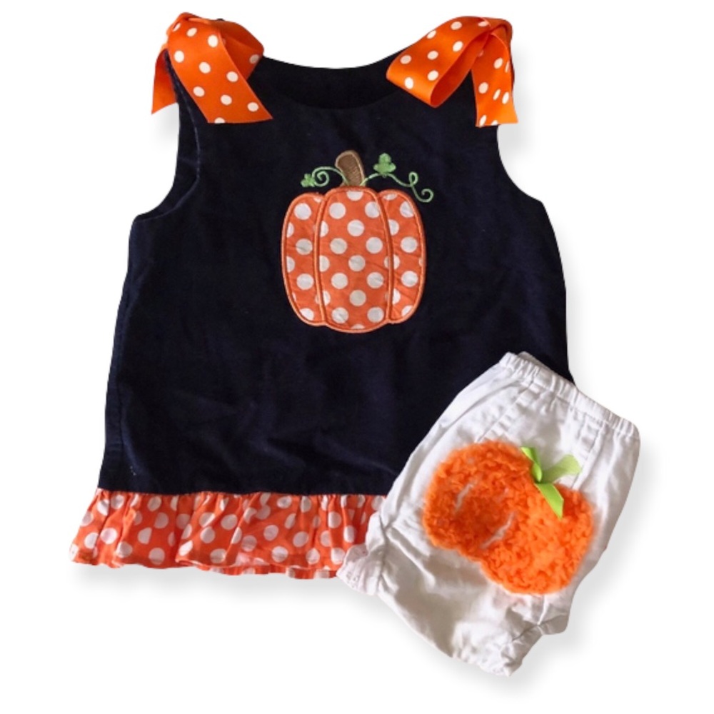 Girls Just Ducky Pumpkin Dress & Diaper Cover 12M